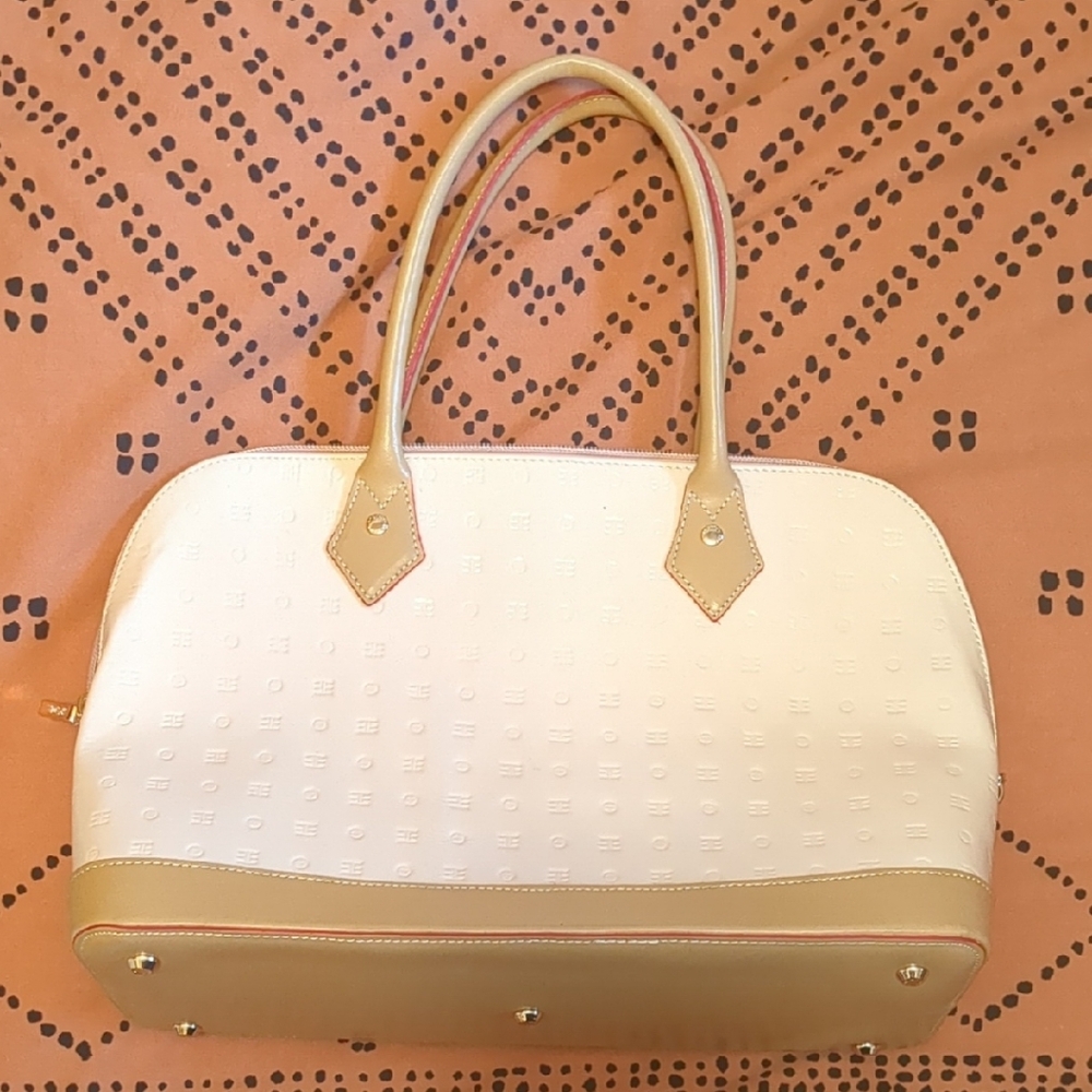 Arcadia Genuine Patent Leather Handbag Made In Italy Cream Beige New